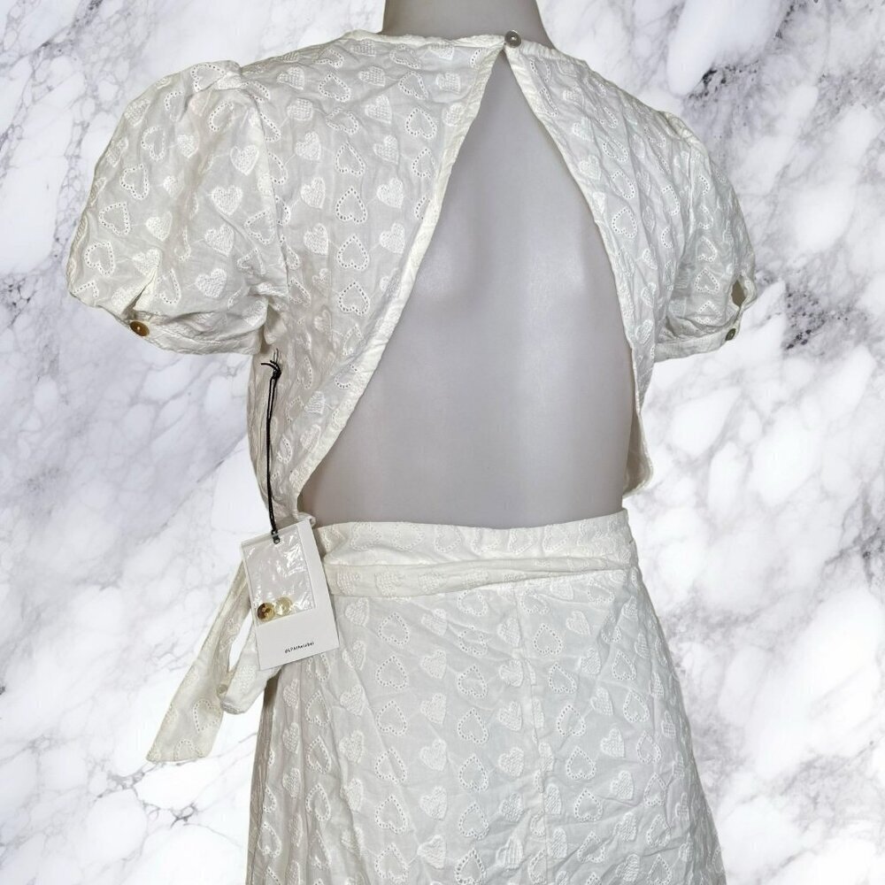 LPA Back Cutout Wrap Dress in White Embroidered Heart - Picture 11 of 11